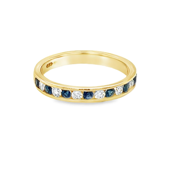 Sapphire & Diamond Eternity Ring Channel Set 9ct Gold