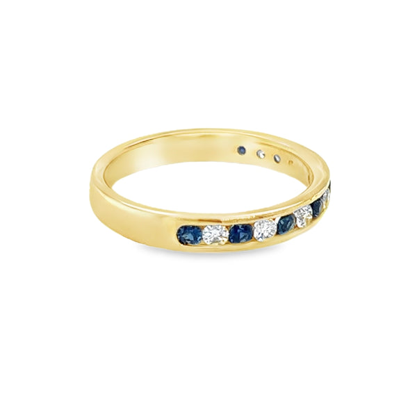 Sapphire & Diamond Eternity Ring Channel Set 9ct Gold side