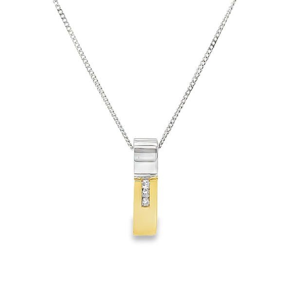 9ct White & Yellow Gold Diamond Bar Necklace