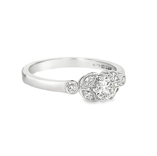 Vintage Style Diamond Ring 18ct White Gold side