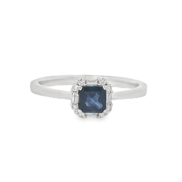 9ct White Gold Sapphire & Diamond Octagonal Cluster Ring