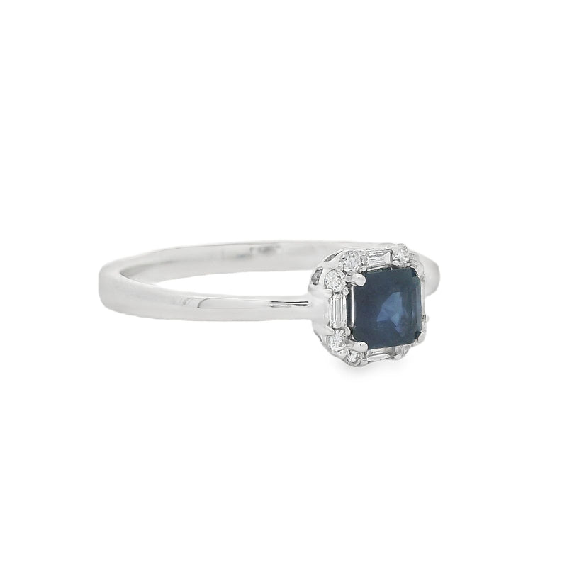 9ct White Gold Sapphire & Diamond Octagonal Cluster Ring side