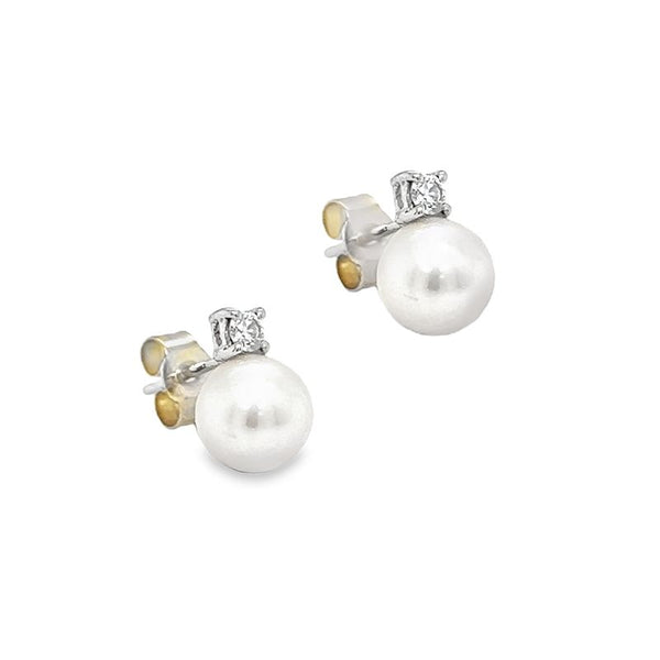 9ct White Gold Cultured Pearl & Diamond Earrings side