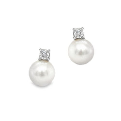 9ct White Gold Cultured Pearl & Diamond Earrings