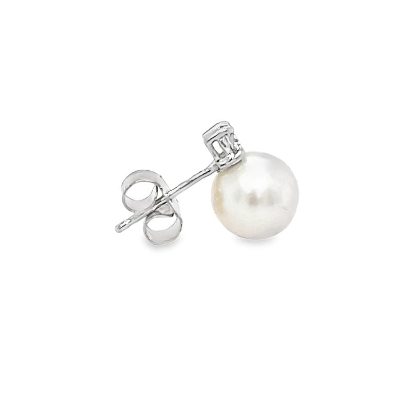 9ct White Gold Cultured Pearl & Diamond Earrings side