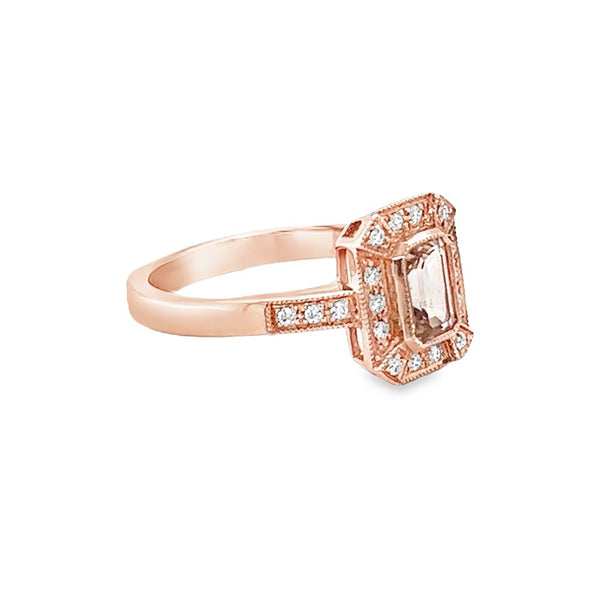 Morganite & Diamond Octagonal Cluster Ring 9ct Rose Gold side