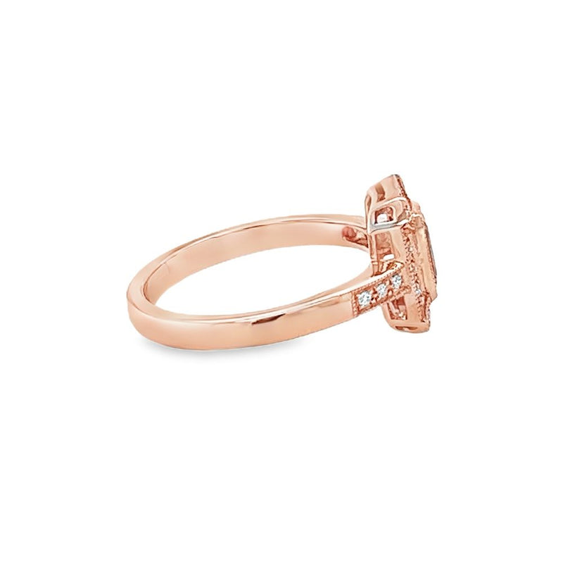 Morganite & Diamond Octagonal Cluster Ring 9ct Rose Gold side