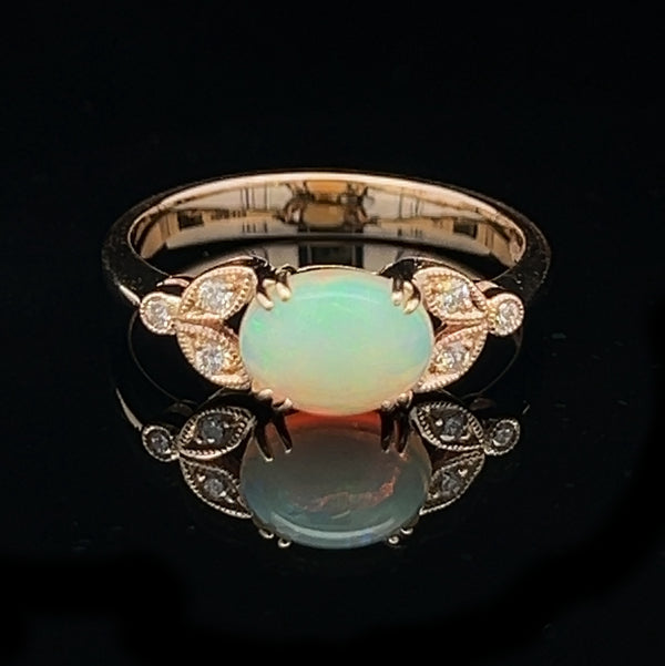 9ct Yellow Gold Opal & Diamond Ring