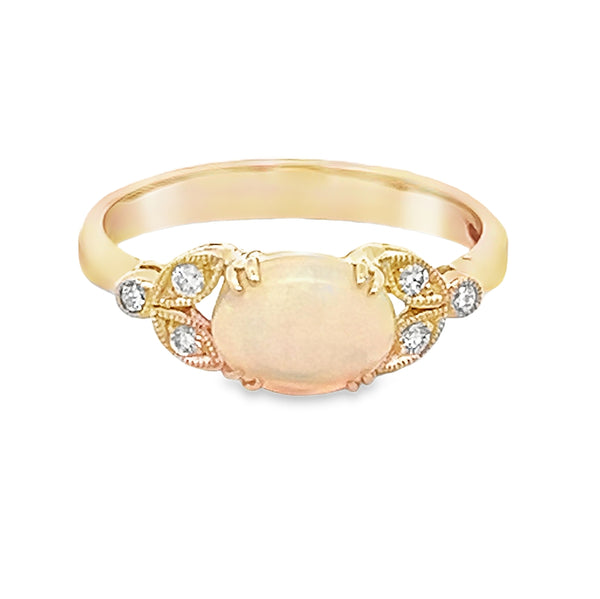 9ct Yellow Gold Opal & Diamond Ring