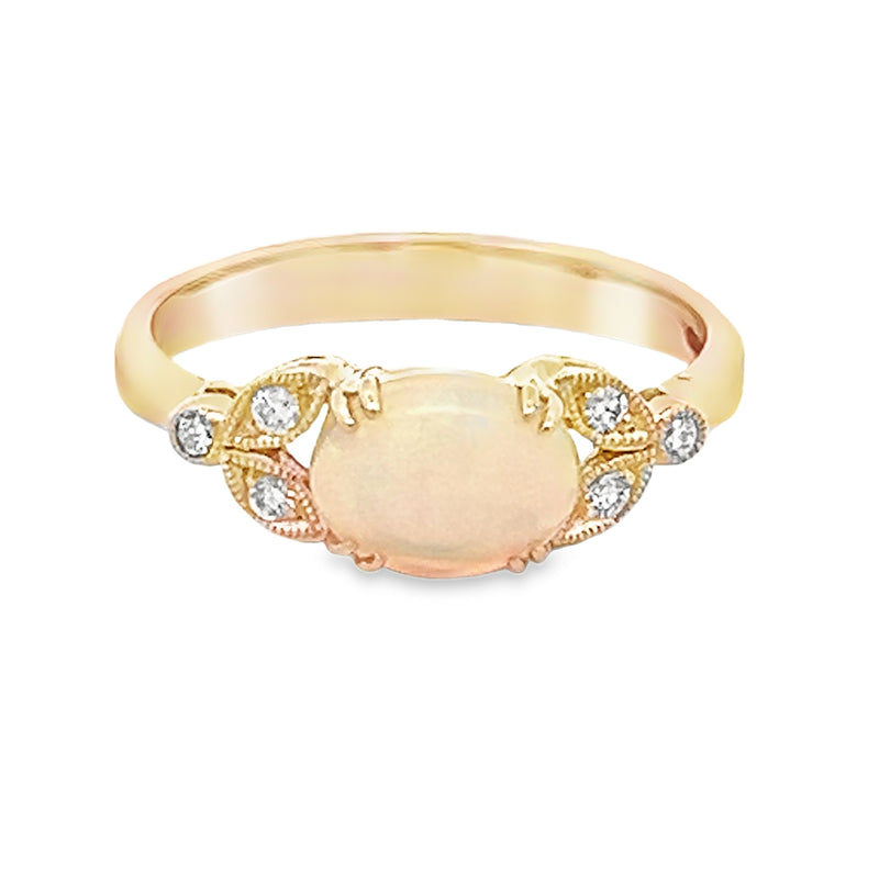 9ct Yellow Gold Opal & Diamond Ring