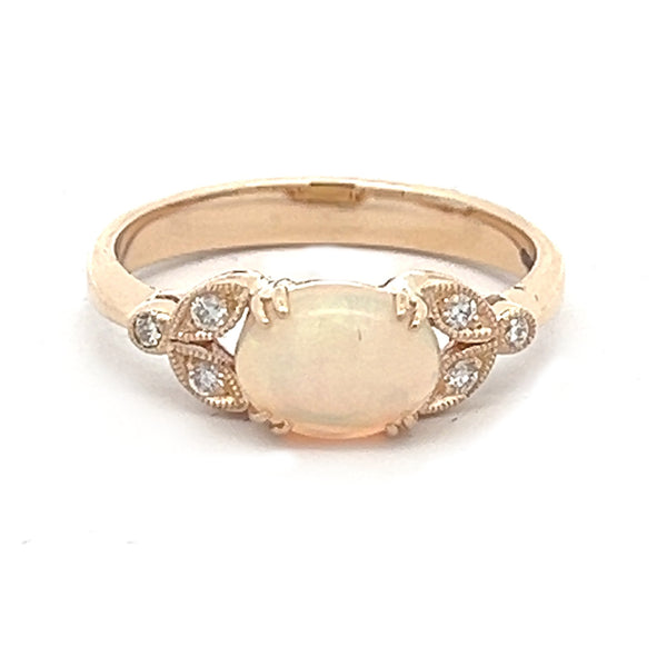 9ct Yellow Gold Opal & Diamond Ring