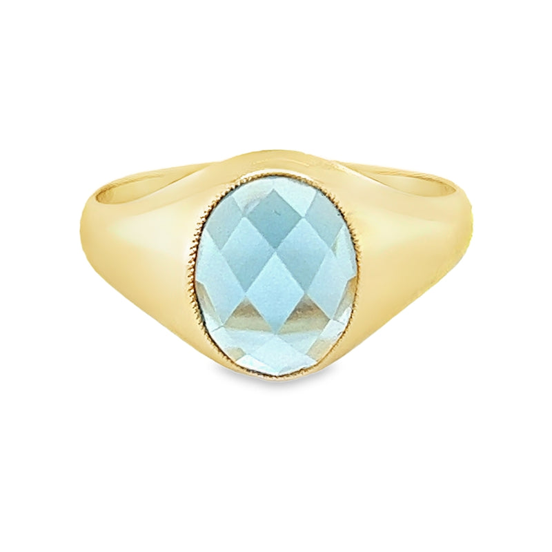 Faceted Oval Blue Topaz Signet Ring 9ct Gold