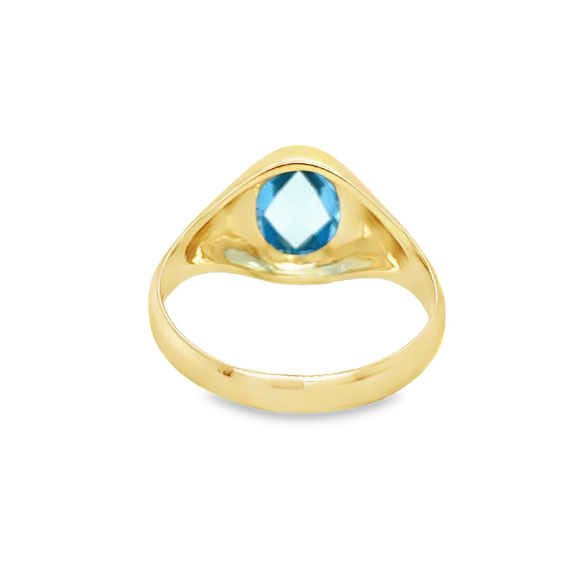 Faceted Oval Blue Topaz Signet Ring 9ct Gold rear