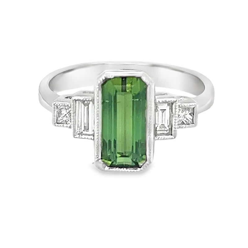 Green Tourmaline & Diamond Ring 18ct White Gold