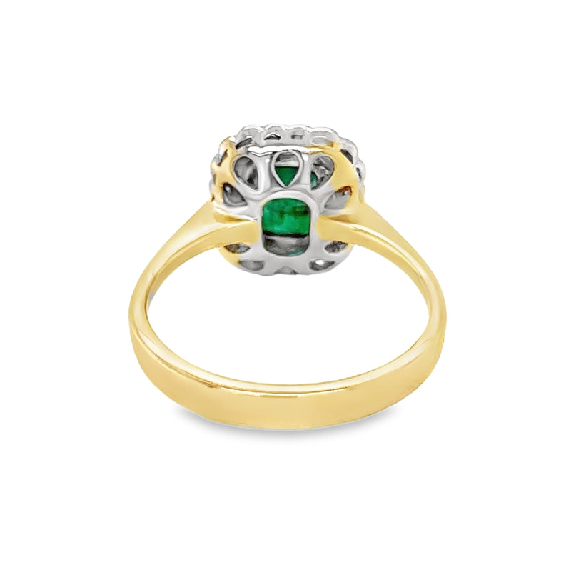 Emerald & Diamond Octagonal Cluster Ring 18ct Yellow Gold rear