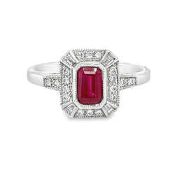 Ruby & Diamond Octagonal Cluster Ring 18ct White Gold