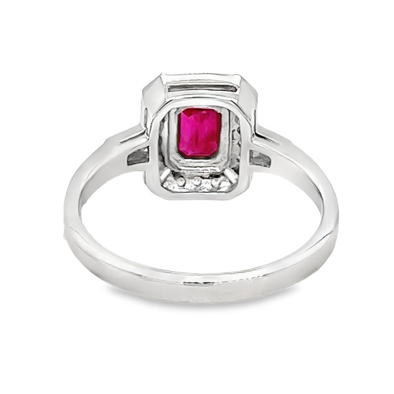 Ruby & Diamond Octagonal Cluster Ring 18ct White Gold rear