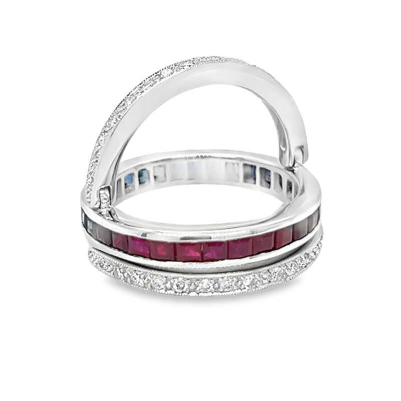 Sapphire, Diamond & Ruby Swivel Ring 18ct White Gold 
