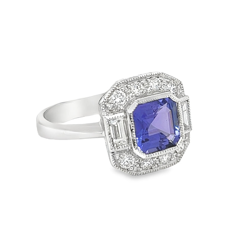 Tanzanite & Diamond Square Cluster Ring side