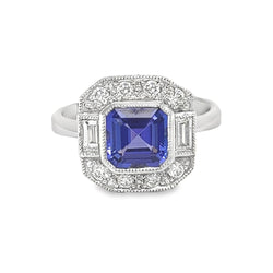 Tanzanite & Diamond Square Cluster Ring