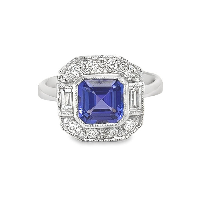 Tanzanite & Diamond Square Cluster Ring