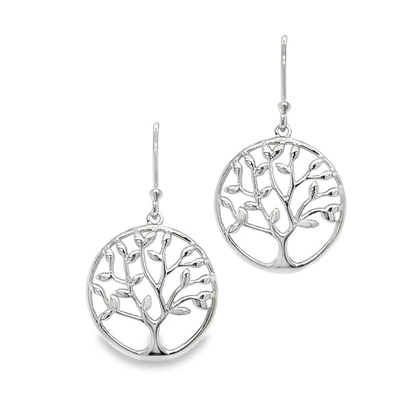 Sterling Silver Tree of Life Hook Drop Earrings