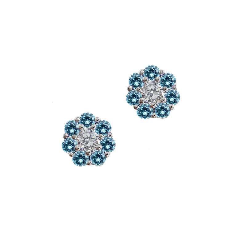 Sterling Silver Sky Blue & White CZ Daisy Cluster Earrings