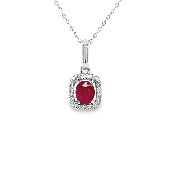 9ct White Gold Ruby & Diamond Pendant