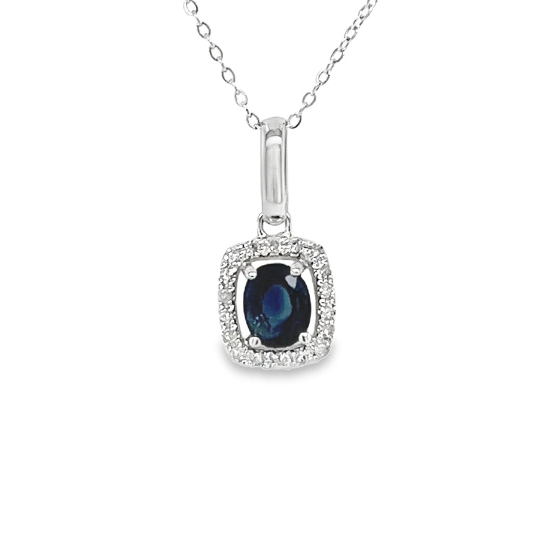 9ct White Gold Sapphire & Diamond Pendant