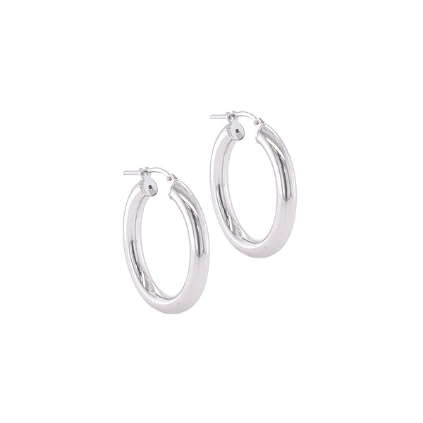 Sterling Silver 20mm Round Tube Hoop Earrings