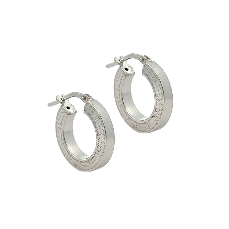 Sterling Silver Greek Key Creole Hoop Earrings