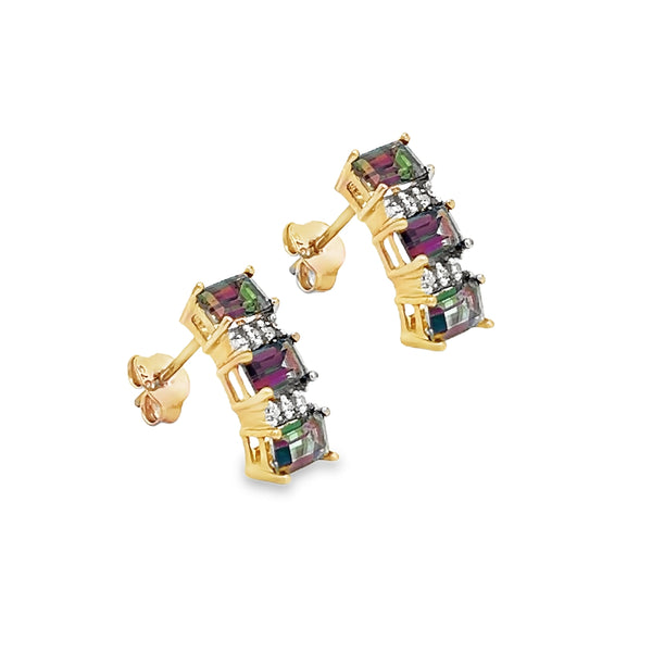 9ct Gold Mystic Topaz & Diamond Earrings side