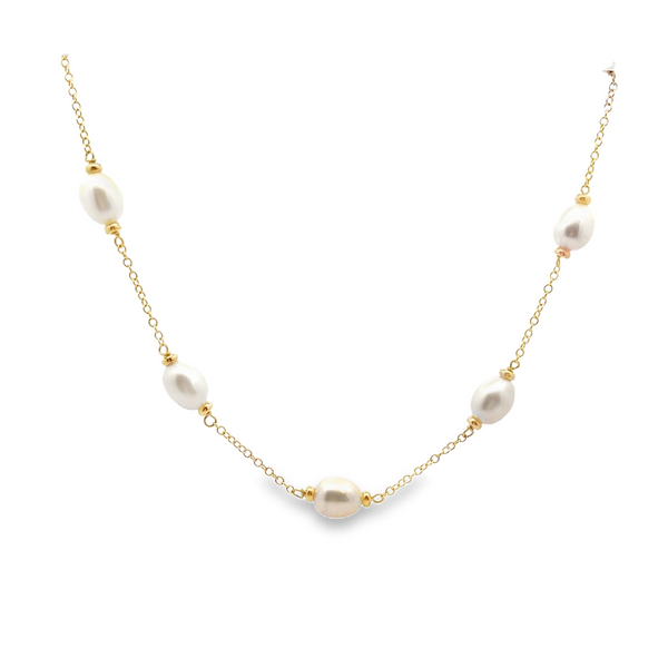 Cultured Barrel Fresh Water Pearl and Trace Chain Necklace