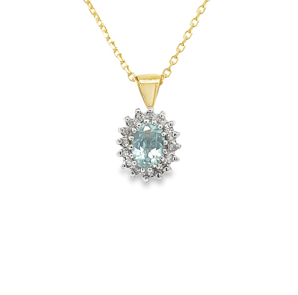 9ct Gold Blue Topaz & Diamond Pendant