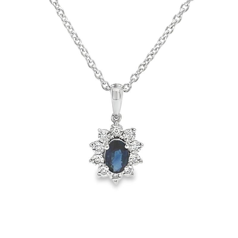 Sapphire & Diamond Illusion Set Oval Cluster Necklace