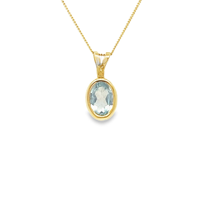 9ct Gold Bezel Set Oval Blue Toapz Pendant