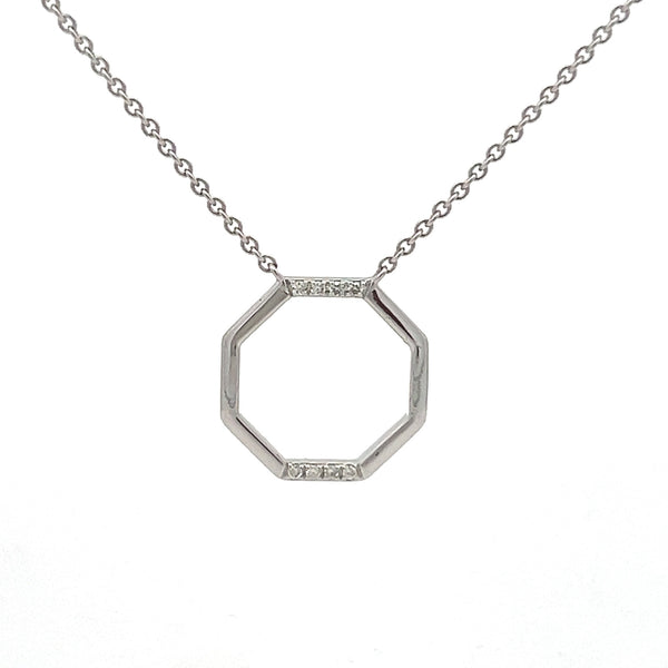 9ct White Gold Diamond Hexagonal Necklace