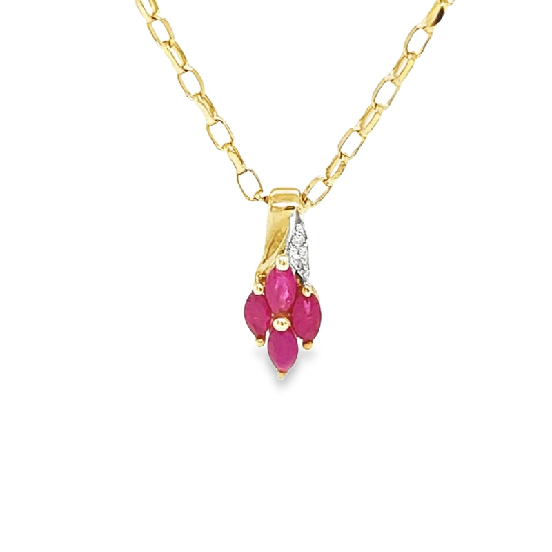 9ct Yellow Gold Ruby & Diamond Pendant