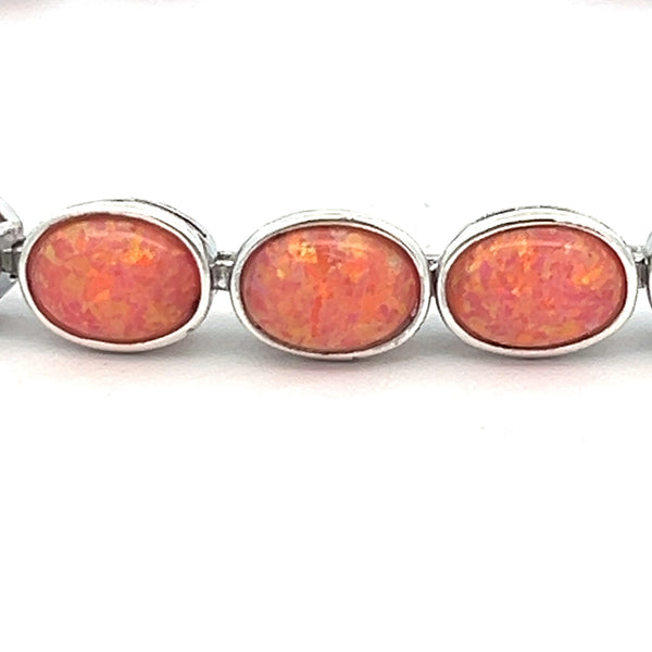 Sterling Silver Created Pink Opal Bracelet