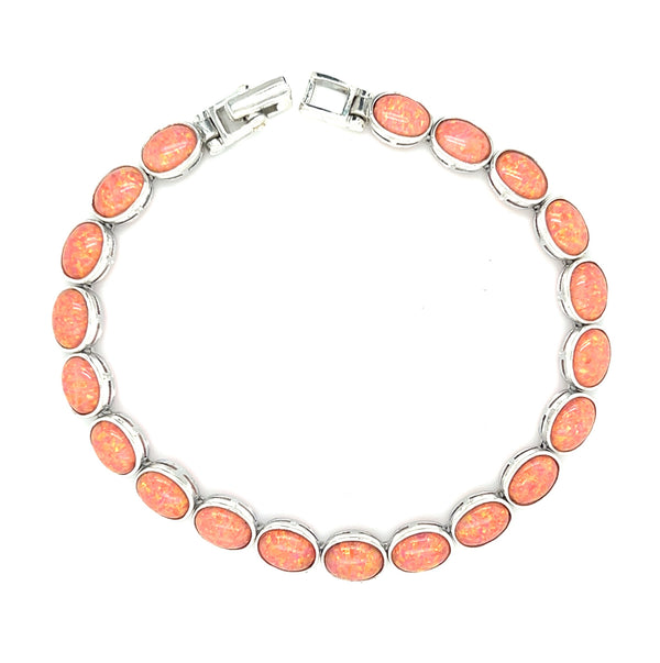 Sterling Silver Created Pink Opal Bracelet