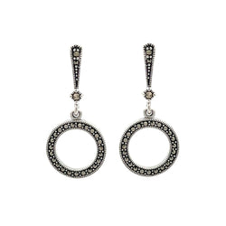 Silver Marcasite Circle Drop Earrings