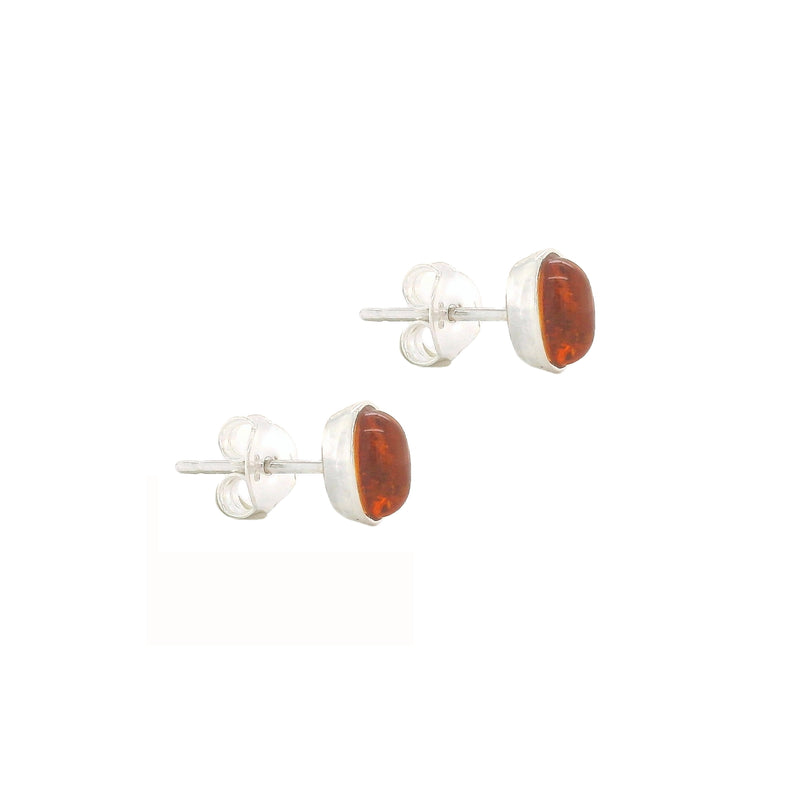 Sterling Silver Oval Amber Stud Earrings