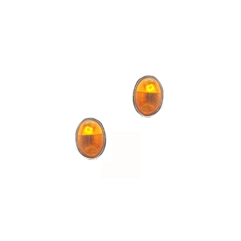 Sterling Silver Oval Amber Stud Earrings