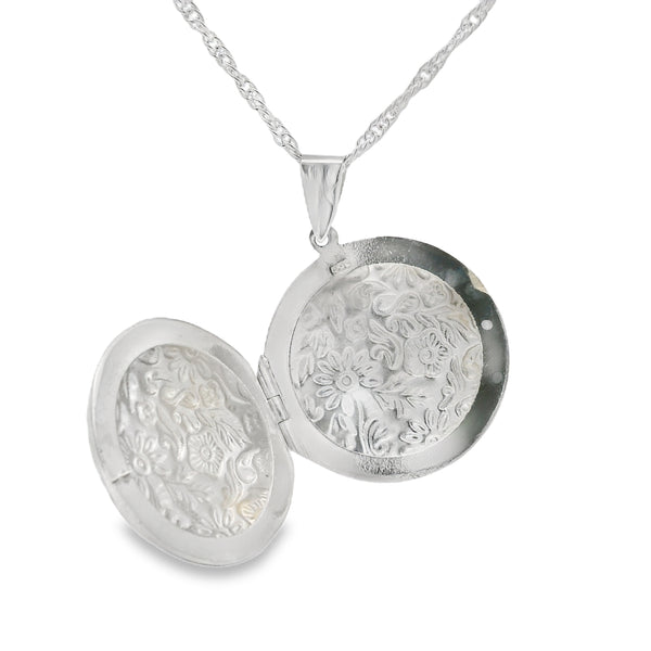 Silver Round Flower Locket open