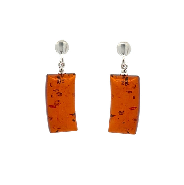 Sterling Silver Curved Rectangular Drop Earrings