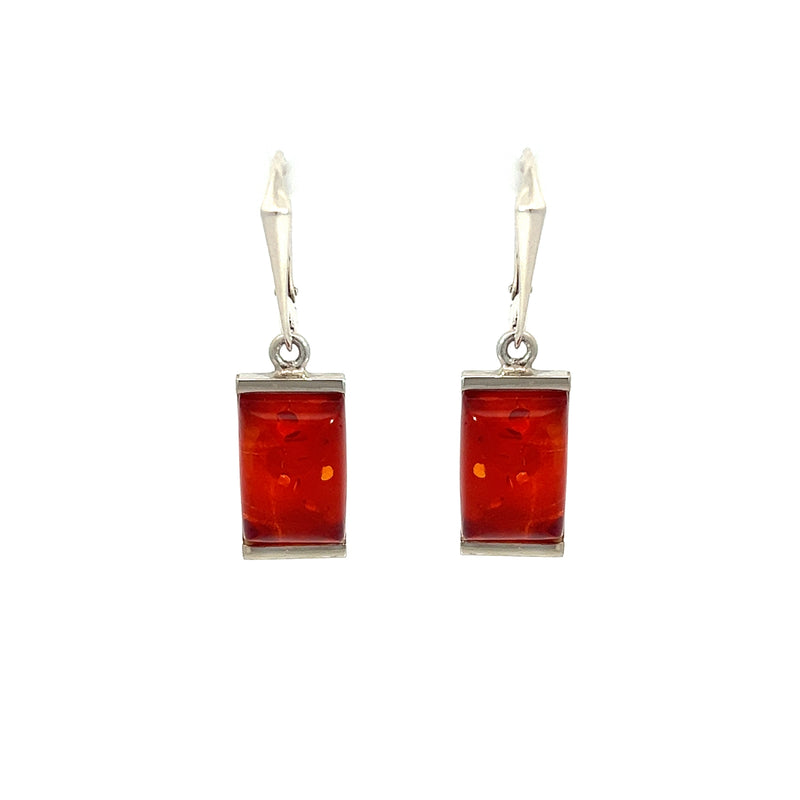 Sterling Silver Rectangular Amber Drop Earrings