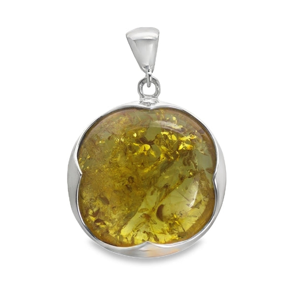 Silver Round Amber Pendant