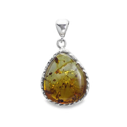 Silver Teardrop Amber Pendant