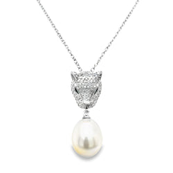 Silver CZ Jaguar Pearl Necklace