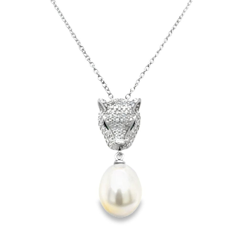 Silver CZ Jaguar Pearl Necklace